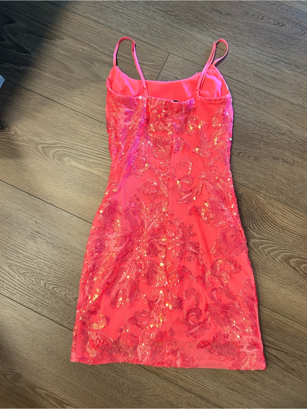 Crystal Doll Hot Pink Sequin Floral Slip Dress - Picture 2 of 3